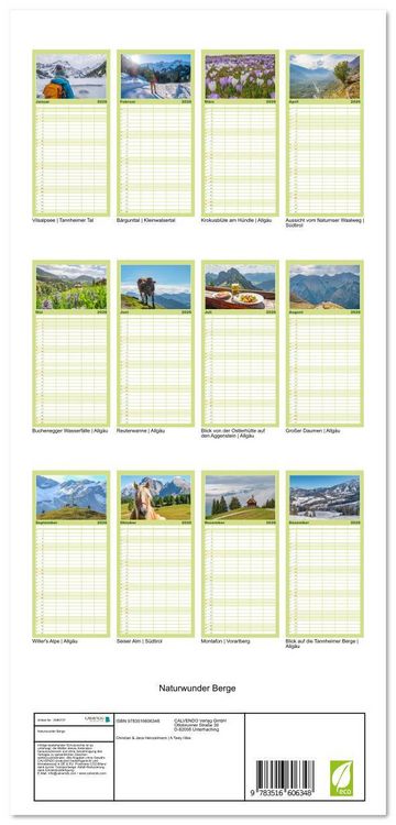 Produktbild: Familienplaner 2026 - Naturwunder Berge mit 5 Spalten (Wandkalender, 21 x 45 cm) CALVENDO