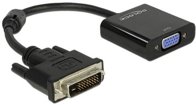 Produktbild: Delock 65658 DVI / VGA Adapter [1x DVI-Stecker 24+1pol. - 1x VGA-Buchse] Schwarz mit Ferritkern 16.00 cm