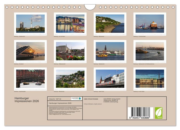 Produktbild: Hamburger Impressionen 2026 (Wandkalender 2026 DIN A4 quer), CALVENDO Monatskalender