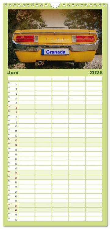 Produktbild: Familienplaner 2026 - Automobile Tr&auml;ume der 70er mit 5 Spalten (Wandkalender, 21 x 45 cm) CALVENDO