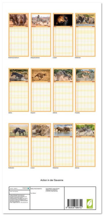 Produktbild: Familienplaner 2026 - Action in der Savanne mit 5 Spalten (Wandkalender, 21 x 45 cm) CALVENDO