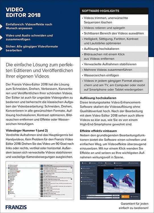 Produktbild: Franzis Video Editor 2018 (PC+MAC)