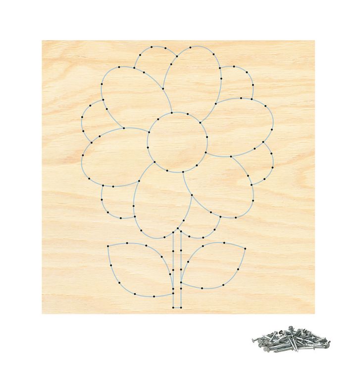 Produktbild: PEBARO NB7 - Nagelbild Blume, Fadenbild, Fadenspannbild, String Art mit Motiv Blume, 20x20cm, Bastelset