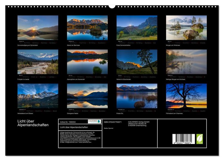 Produktbild: Licht &uuml;ber Alpenlandschaften (hochwertiger Premium Wandkalender 2026 DIN A2 quer), Kunstdruck in Hochglanz