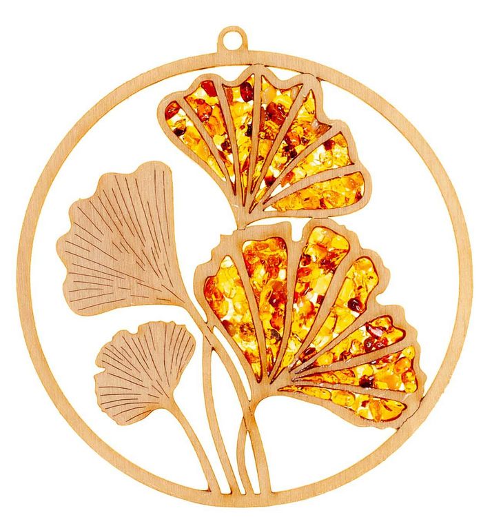 Produktbild: Bernstein Suncatcher 11cm Ginkgo