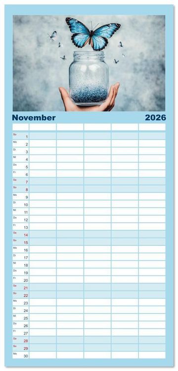 Produktbild: Familienplaner 2026 - Blauer Zauberflug mit 5 Spalten (Wandkalender, 21 x 45 cm) CALVENDO