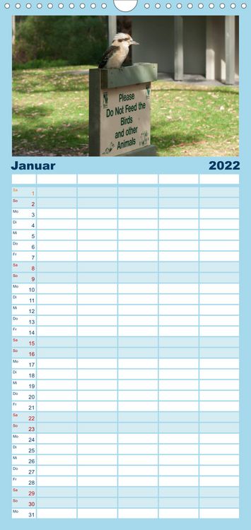 Produktbild: Familienplaner V&ouml;gel von "Down Under" Australien (Wandkalender 2022 , 21 cm x 45 cm, hoch)