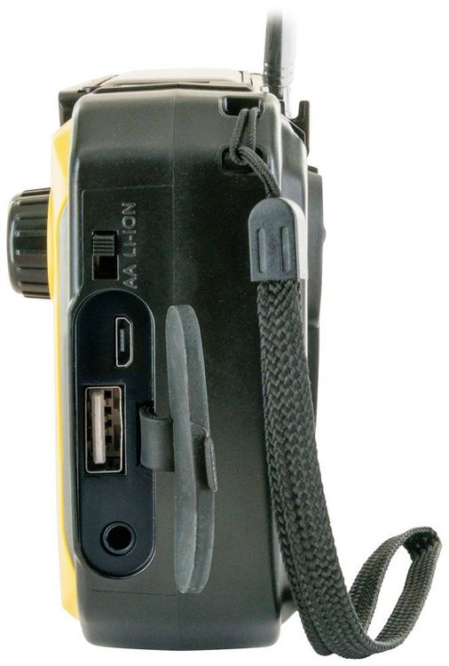 Produktbild: Schwaiger Outdoorradio UKW, AM, FM Handkurbel, Solarpanel, spritzwassergesch&uuml;tzt, sto&szlig;fest, Taschenlampe Gelb, Schwarz