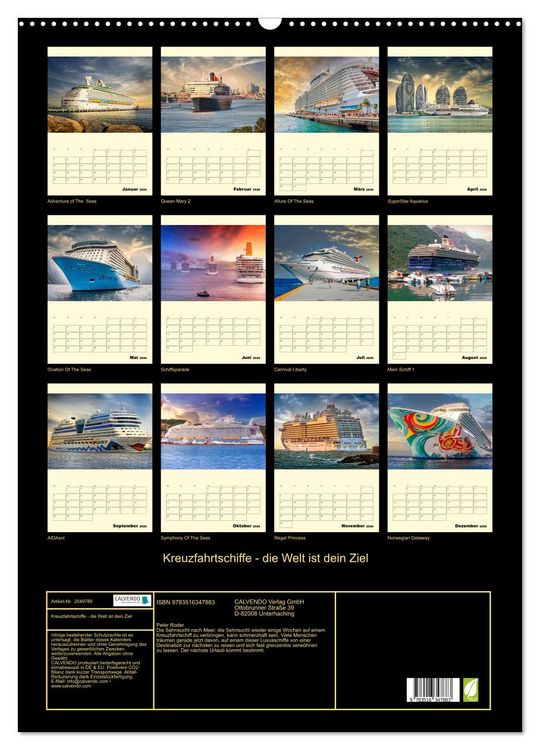 Produktbild: Kreuzfahrtschiffe - die Welt ist dein Ziel (Wandkalender 2026 DIN A2 hoch), CALVENDO Monatskalender