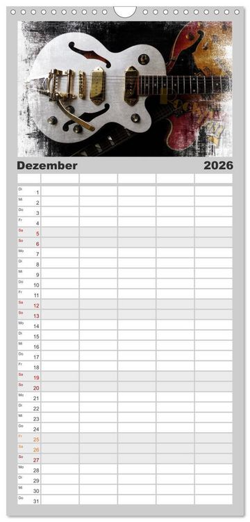 Produktbild: Familienplaner 2026 - Gitarren - Grunge Style mit 5 Spalten (Wandkalender, 21 x 45 cm) CALVENDO