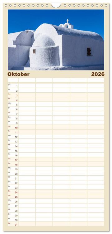 Produktbild: Familienplaner 2026 - Santorini - K&ouml;nigin der Kykladen mit 5 Spalten (Wandkalender, 21 x 45 cm) CALVENDO