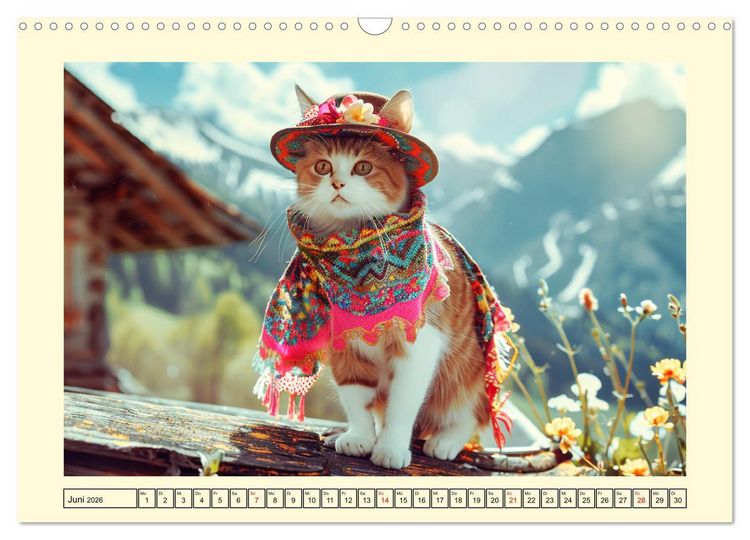 Produktbild: Katzen-Divas beim alpinen Fotoshoot. Extravagante Katzenmode (Wandkalender 2026 DIN A3 quer), CALVENDO Monatskalender