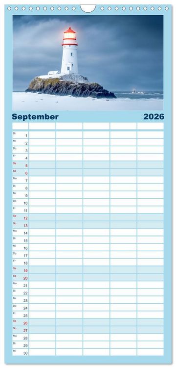 Produktbild: Familienplaner 2026 - Nach Hause finden, die Leuchtt&uuml;rme mit 5 Spalten (Wandkalender, 21 x 45 cm) CALVENDO