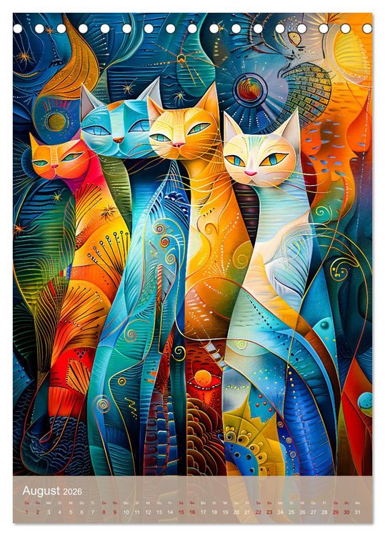 Produktbild: Astrale Katzen - Abstrakte Kunst f&uuml;r Katzenliebhaber (Tischkalender 2026 DIN A5 hoch), CALVENDO Monatskalender