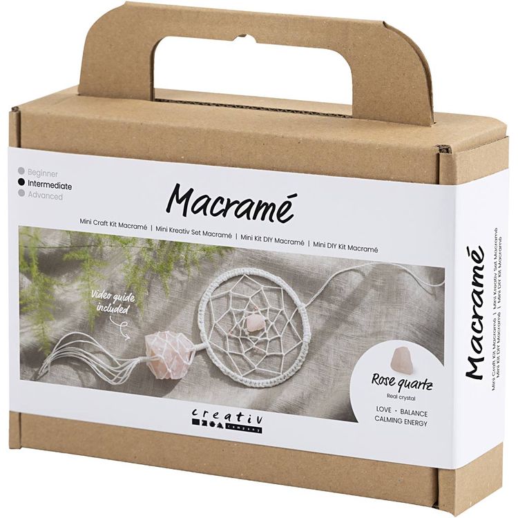 Produktbild: Creativ Company Mini Kreativ Set Macram&eacute;, Traumf&auml;nger mit Kristall, aus Rosenquarz, Hellrosa, Wei&szlig;