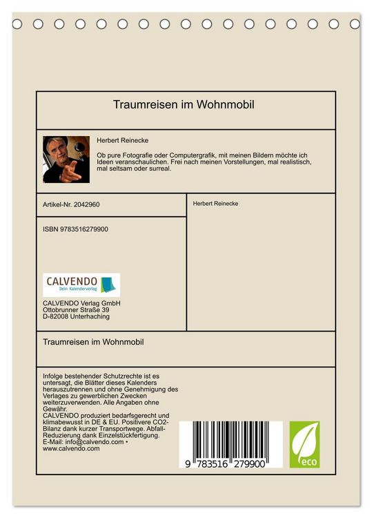 Produktbild: Traumreisen im Wohnmobil (Tischkalender 2026 DIN A5 hoch), CALVENDO Monatskalender