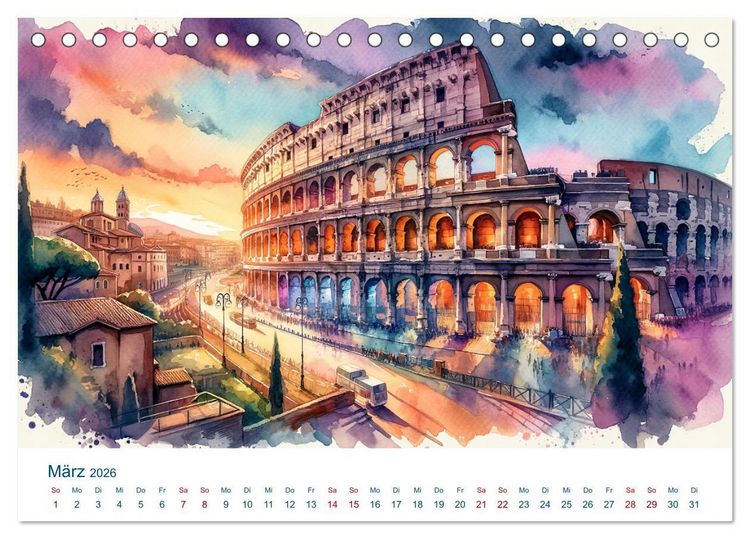 Produktbild: Sehensw&uuml;rdigkeiten in Aquarell (Tischkalender 2026 DIN A5 quer), CALVENDO Monatskalender