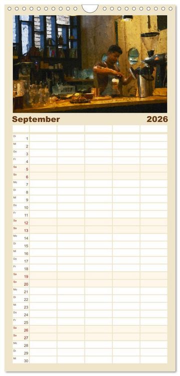 Produktbild: Familienplaner 2026 - Kaffeesatz - Kunst und Tradition mit 5 Spalten (Wandkalender, 21 x 45 cm) CALVENDO