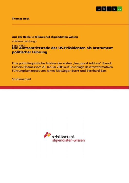 Produktbild: Die Amtsantrittsrede des US-Pr&auml;sidenten als Instrument politischer F&uuml;hrung