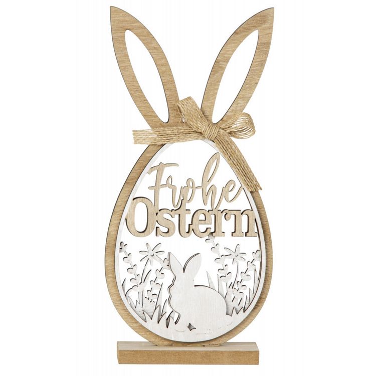 Produktbild: Holz-Osterhasen-Ei "Frohe Ostern" zum Stellen h=23