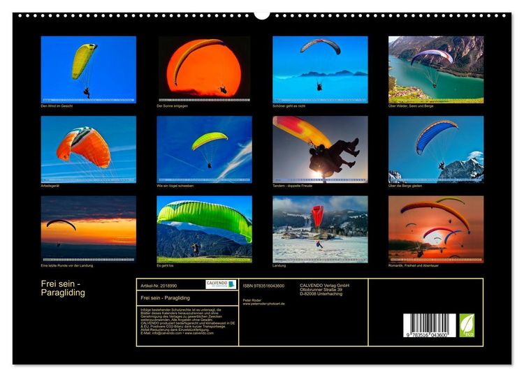 Produktbild: Frei sein - Paragliding (hochwertiger Premium Wandkalender 2026 DIN A2 quer), Kunstdruck in Hochglanz