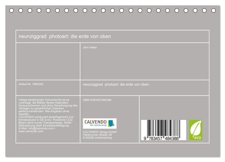 Produktbild: neunziggrad photoart: die erde von oben (Tischkalender 2026 DIN A5 quer), CALVENDO Monatskalender