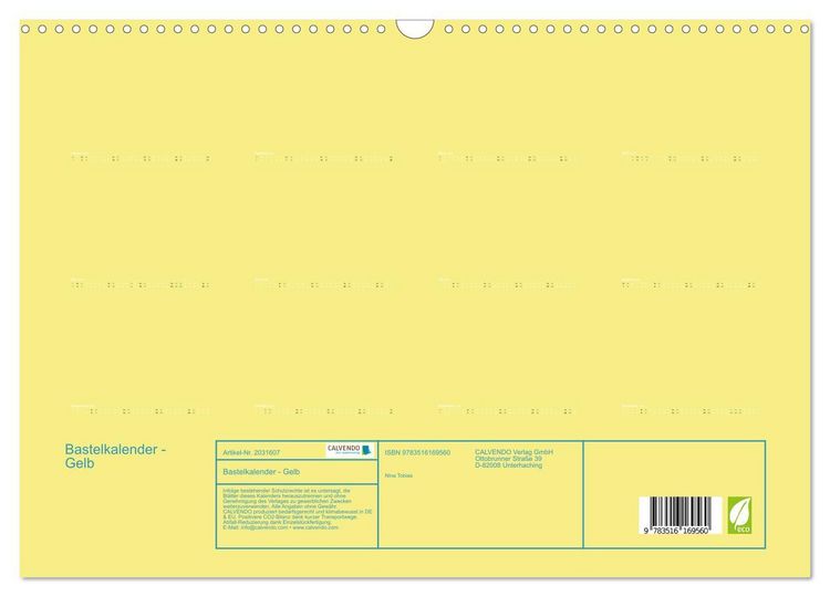 Produktbild: Bastelkalender - Gelb (Wandkalender 2026 DIN A3 quer), CALVENDO Monatskalender