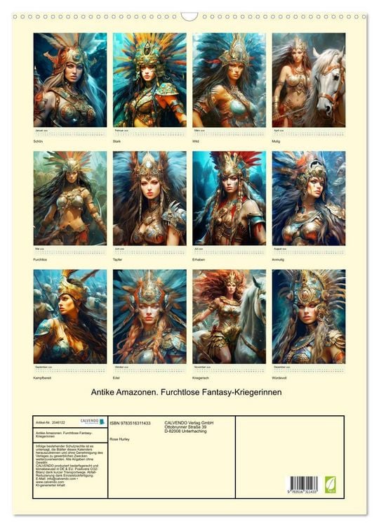Produktbild: Antike Amazonen. Furchtlose Fantasy-Kriegerinnen (Wandkalender 2026 DIN A2 hoch), CALVENDO Monatskalender