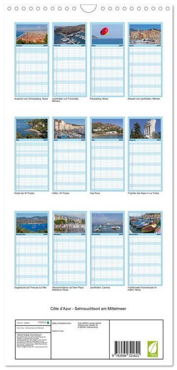Produktbild: Familienplaner 2027 - C&ocirc;te d&rsquo;Azur - Sehnsuchtsort am Mittelmeer mit 5 Spalten (Wandkalender, 21 x 45 cm) CALVENDO