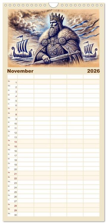 Produktbild: Familienplaner 2026 - Die Wikingerzeit - Helden, K&ouml;nige und Entdeckungen mit 5 Spalten (Wandkalender, 21 x 45 cm) CALVENDO