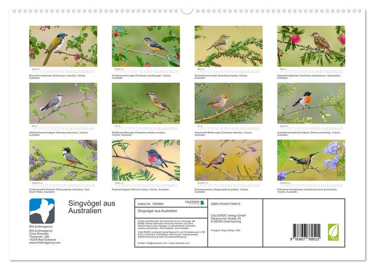 Produktbild: Singv&ouml;gel aus Australien (hochwertiger Premium Wandkalender 2026 DIN A2 quer), Kunstdruck in Hochglanz