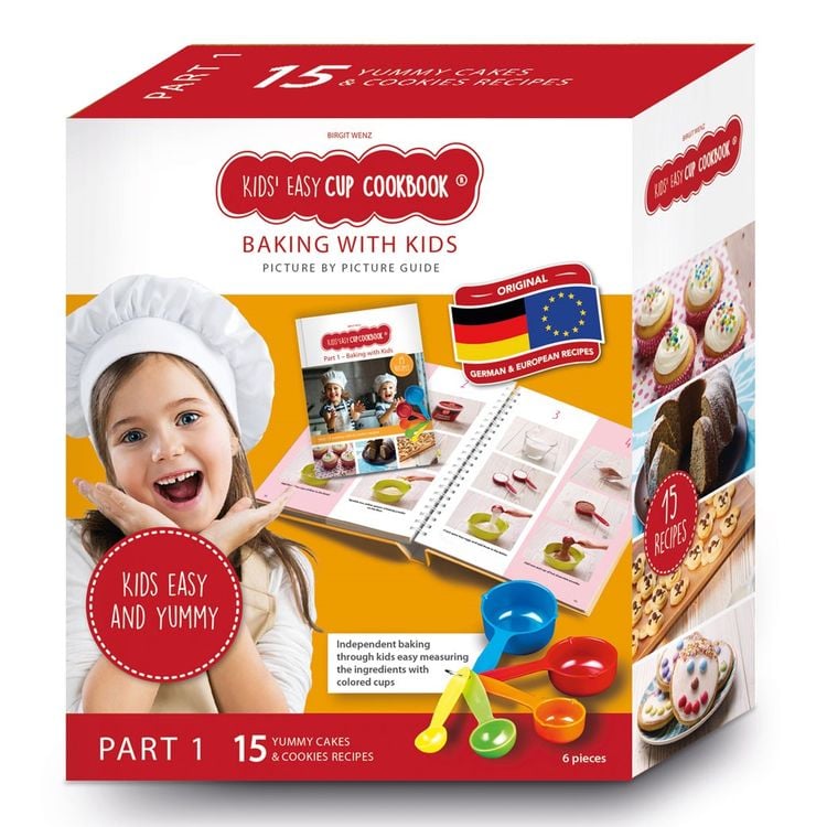 Produktbild: Kids Easy Cup Cookbook: Baking with Kids (Part 1), Baking box set incl. 5 colorful measuring cups