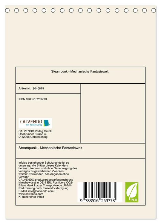 Produktbild: Steampunk - Mechanische Fantasiewelt (Tischkalender 2026 DIN A5 hoch), CALVENDO Monatskalender