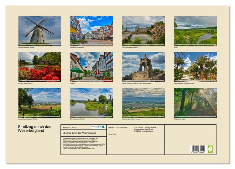 Produktbild: Streifzug durch das Weserbergland (Wandkalender 2026 DIN A2 quer), CALVENDO Monatskalender