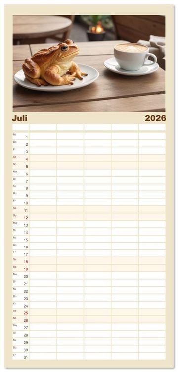 Produktbild: Familienplaner 2026 - Tierische Croissants mit 5 Spalten (Wandkalender, 21 x 45 cm) CALVENDO