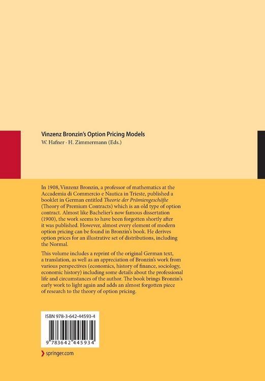 Produktbild: Vinzenz Bronzin's Option Pricing Models