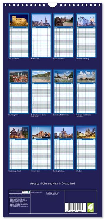 Produktbild: Familienplaner 2027 - Welterbe - Kultur und Natur in Deutschland mit 5 Spalten (Wandkalender, 21 x 45 cm) CALVENDO