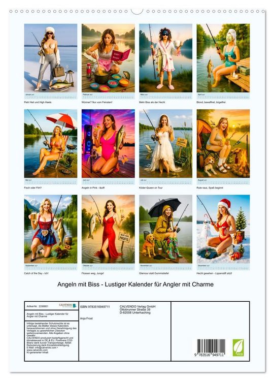 Produktbild: Angeln mit Biss - Lustiger Kalender f&uuml;r Angler mit Charme (hochwertiger Premium Wandkalender 2027 DIN A2 hoch), Kunstdruck in Hochglanz