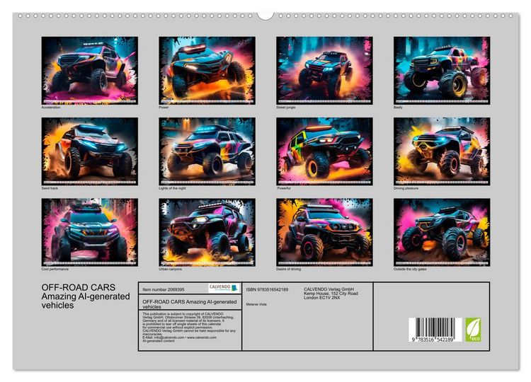 Produktbild: OFF-ROAD CARS Amazing AI-generated vehicles (High Quality Premium Wall Calendar 2026 DIN A2 landscape),CALVENDO 12 Month Wall Calendar