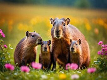 Produktbild: CALVENDO Puzzle Familie Wasserschwein auf bunter Blumenwiese | 1000 Teile Lege-Gr&ouml;&szlig;e 64x48cm Foto-Puzzle f&uuml;r gl&uuml;ckliche Stunden