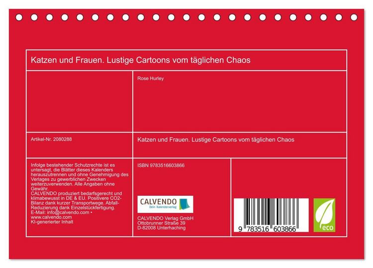 Produktbild: Katzen und Frauen. Lustige Cartoons vom t&auml;glichen Chaos (Tischkalender 2026 DIN A5 quer), CALVENDO Monatskalender