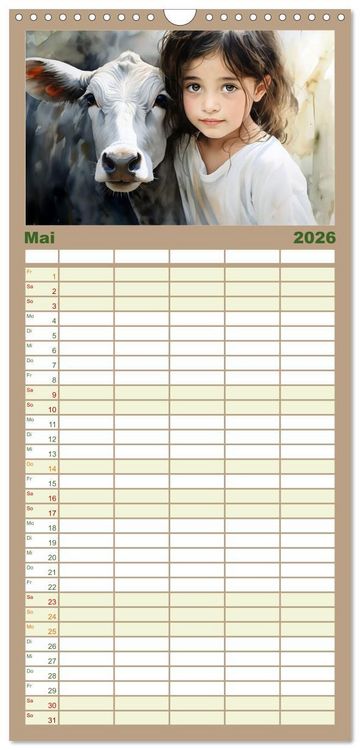 Produktbild: Familienplaner 2026 - Kinder und Tiere mit 5 Spalten (Wandkalender, 21 x 45 cm) CALVENDO