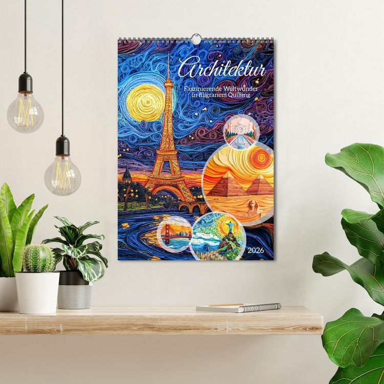 Produktbild: Architektur - Faszinierende Weltwunder in filigranem Quilling (Wandkalender 2026 DIN A3 hoch), CALVENDO Monatskalender