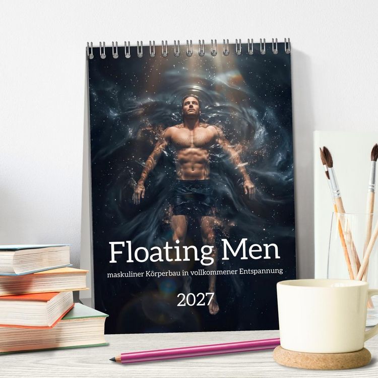 Produktbild: Floating Men - maskuliner K&ouml;rperbau in vollkommener Entspannung (Tischkalender 2027 DIN A5 hoch), CALVENDO Monatskalender