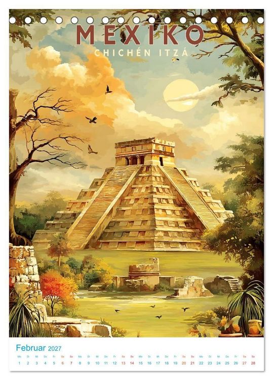 Produktbild: Mexiko - Old School Poster Style (Tischkalender 2027 DIN A5 hoch), CALVENDO Monatskalender