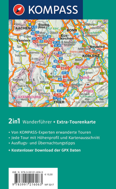 Produktbild: KOMPASS Wanderf&uuml;hrer Eifelsteig, 50 Touren mit Extra-Tourenkarte