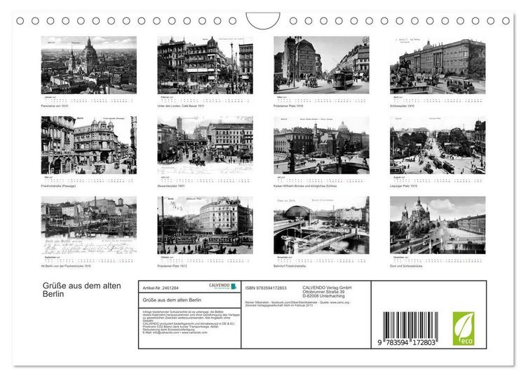 Produktbild: Gr&uuml;&szlig;e aus dem alten Berlin (Wandkalender 2027 DIN A4 quer), CALVENDO Monatskalender