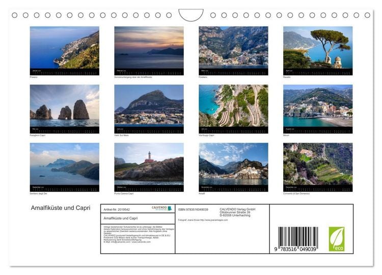 Produktbild: Amalfik&uuml;ste und Capri (Wandkalender 2026 DIN A4 quer), CALVENDO Monatskalender