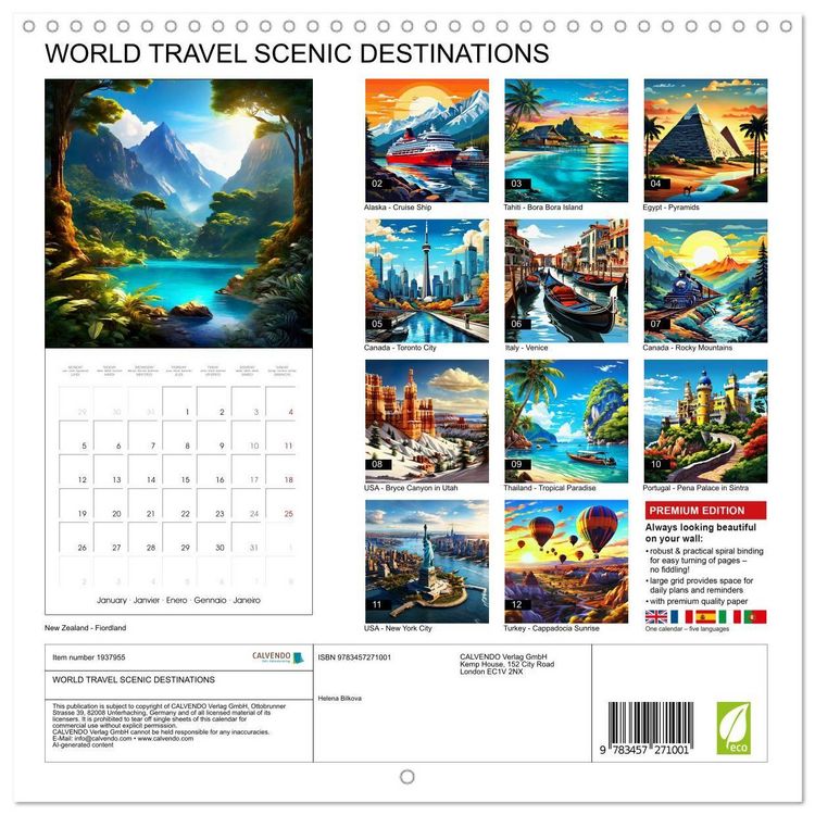 Produktbild: WORLD TRAVEL SCENIC DESTINATIONS (Wall Calendar 2026 12 &times; 12 Inch) CALVENDO 12 Month Wall Calendar