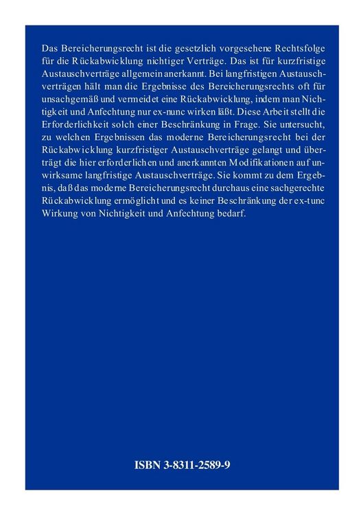 Produktbild: Die bereicherungsrechtliche R&uuml;ckabwicklung kurz- und langfristiger Austauschvertr&auml;ge